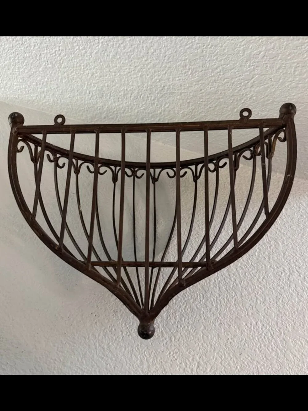 Vintage Wrought Iron Hanging Wall Pocket Planter Basket Large Half Moon